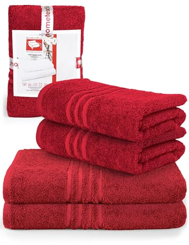 DecoHomeTextil Handtuch-Set 2 Handtücher, 2 Badetücher in Bordeauxrot aus 100% Baumwolle, hochwertig, kuschelweich und saugstark