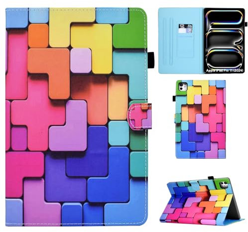 Auslbin Étui pour Apple iPad Pro 11 (2024)/ iPad Pro (5th Generation)/ A2837, Cuir PU de Qualité Supérieure avec Fonction Veille/Réveil Automatique, Etui de Peinture Coloré, Blocs