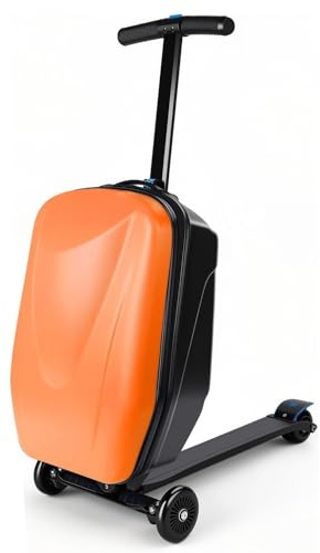 GDLHY Roller-Koffer, Handgepäck, Hartschalenkoffer, Roller für Kinder im Alter von 4–15 Jahren, multifunktionales Fahren, leichtes Kindergepäck mit Rädern, Orange/Abendrot im Zickzackmuster (Sunset