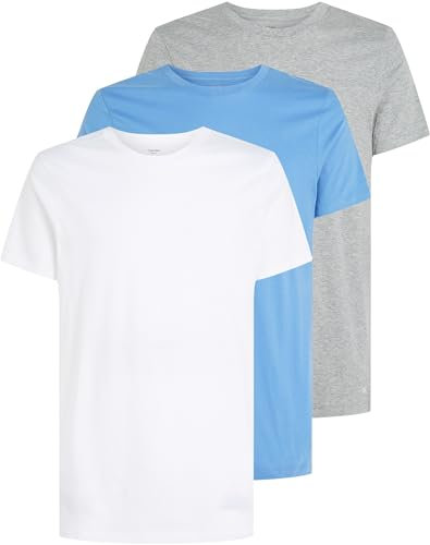 Calvin Klein Men’s 3 Pack Short Sleeve Cotton T-Shirts, Multicolor (White, Grey Heather, Glacier), M