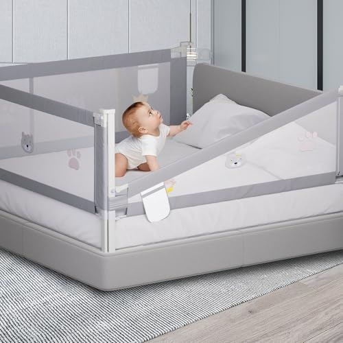 Jopassy Bettgitter 200cm Bettschutzgitter Kinderbettgitter, Rausfallschutz Boxspringbett, Kinderbettschutzgitter für Kinder & Elternbetten, Höhenverstellbar 70-98cm, Stabile, Grau, 2 Stück
