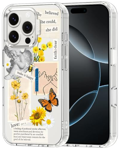 MOSNOVO Hülle für iPhone 16 Pro – Durchsichtige, schlanke, stoßfeste TPU+PC-Handyhülle, [6,6 Fuß Fallschutz/Anti-Abziehen] - Vintage-Collage-Kunst