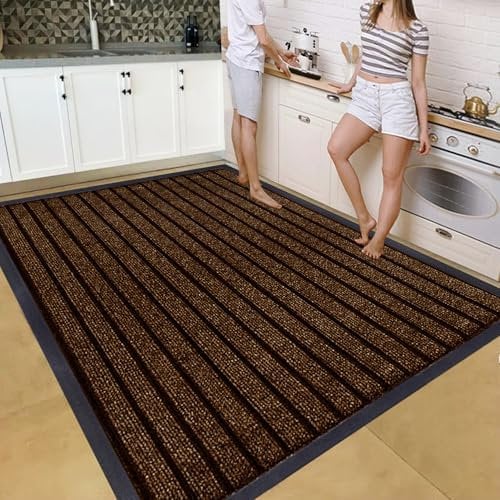 Cozy Haven Rubber Rug – Outdoor & Indoor Heavy Duty Washable Non-Slip Rug for Kitchen Garden, Inside & Outside Floor Mats, Waterproof and Dirt Trapper Entrance Rug (120x150 cm, Brown)