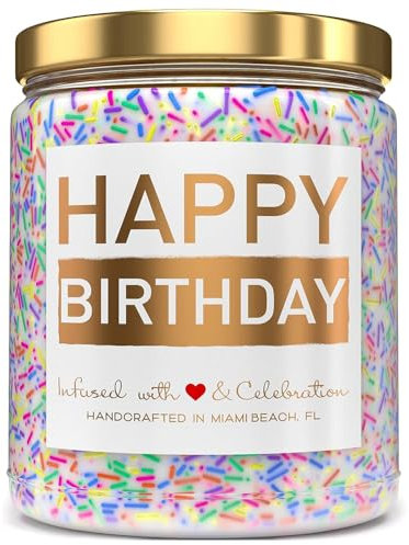 Geburtstagsgeschenk für Frauen - Happy Birthday Duftkerze, 9Oz Lavendel-Duftkerze Mit Bunten Streifen als Dekoration, Geschenk Frauen Geburtstag