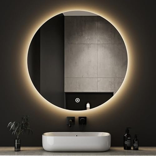 Boromal LED Badspiegel Rund mit Beleuchtung 70x70cm LED Spiegel Runder Badezimmerspiegel mit Beleuchtung Wandspiegel Rund mit 3 Lichtfarbe Dimmbar Touchschalter