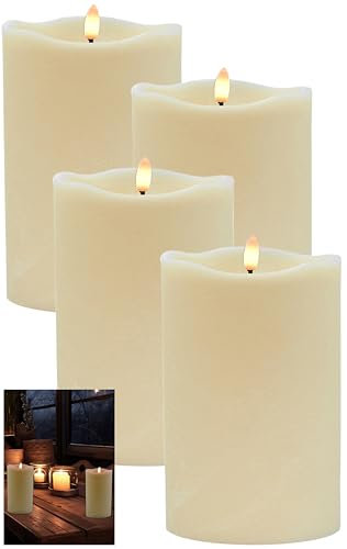 Stephans Möbelbörse 4x LED Echtwachskerze 10x15 cm mit Timer Kerze batteriebetrieben 3D Flackereffekt Echtwachs Adventskranz Kerzen LED Adventskerzen