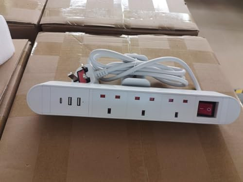 Desk Power Socket with USB C PD20W, 3 Way Desktop Power Socket Extension with Switch, Desktop Power Strip Clamp with 2M Cable for Office Conference Desk, White