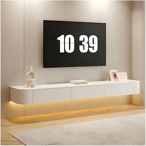 GFXYQPDNV Meuble TV Mural Flottant avec Trous pour câbles et étagères de Rangement pour Salon/Chambre à Coucher 180 cm