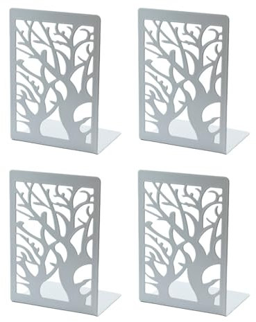 Strehknewen 2 Paia Fermalibri Decorativi Bianchi – Supporti per Libri in Metallo, Design Ramo Albero, Antiscivolo, 17.5x12x9cm, per Casa, Ufficio, Scuola