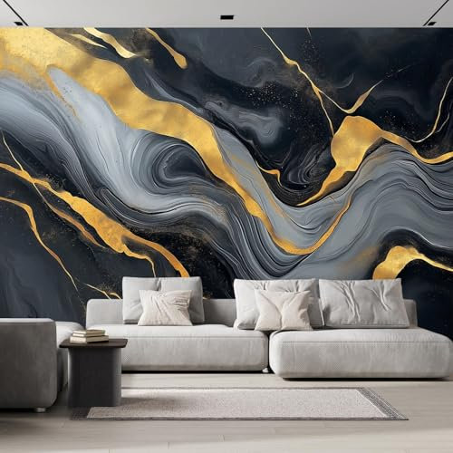 Marbre Noir Papier Peint Effet 3D 350×256cm, Vortex Photo Peintures poster geant mural Salon Tv Canapé Thème Hôtel De Luxe Couloir Fond Décor Maison