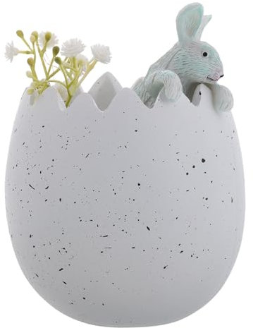Cabilock Blumentopf mit zerbrochener Muschel Eier Blumenkübel Pflanzgefäß Hase Pflanztopf Hase Süße Hase Figur ostergeschenke Osterblumentöpfe Frühlingshasenfiguren Osterei-Figur Harz Weiß