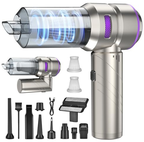 Fwiull Handstaubsauger, 4-in-1 Handstaubsauger Akku Kabellos,18000Pa Auto staubsauger Stark mit Bürstenloser Motor,3-Gang Mini Staubsauger für Büro Genutzt, Haus, Küche, Tierhaare,PC Reinigungsset