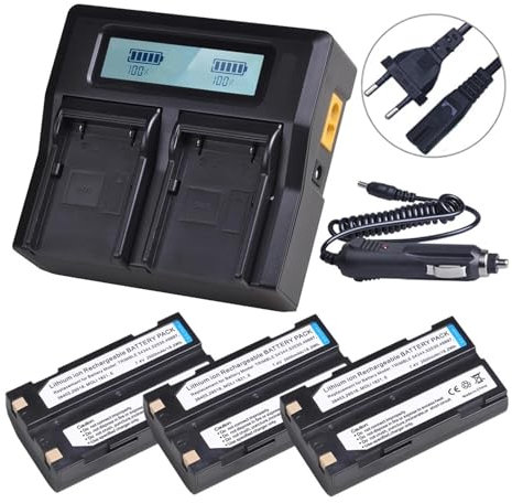 Batterie Au Lithium 54344 Et Chargeur Double Rapide, Compatible for Trimble 5700 5800 29518 46607 52030 38403 R6 R7 R8 GNSS TR-R8 GPS, Compatible for Pentax EI-D-Li1(3 Battery 1 Charger)