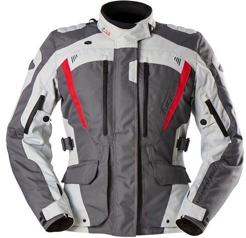 Furygan Women's Apalaches Lady Evo – Damen-Motorradjacke für alle Jahreszeiten – wasserdicht, atmungsaktiv – D3O-Protektoren – abnehmbares Thermofutter – 12 Taschen, Grau-Perl-Rot, 4XL