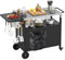 GOPLUS Desserte Jardin pour Plancha Barbecue 3 Niveaux, Îlot Cuisine avec Plan de Travail Pliant,Porte-Serviettes, 6 Crochets,Mobile Préparation Exterieur,Charge 100KG,127x50x84CM