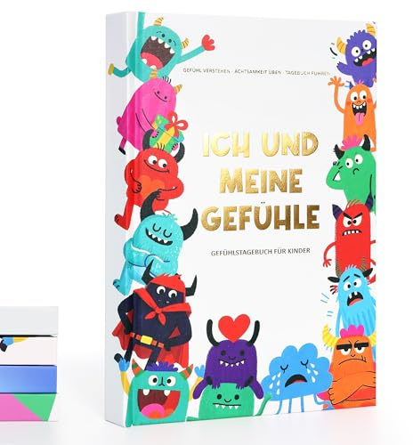 BIROYAL Gefühlstagebuch Kinder 6-12 Jahre, 100 Tage, 5 Minuten Pro Tag | Tagebuch Kinder, mit 10 Spiele, 20 Emotionsmonster, 120g/m² Papier, Dankbarkeitstagebuch Kinder A5, für Umgang mit Emotionen