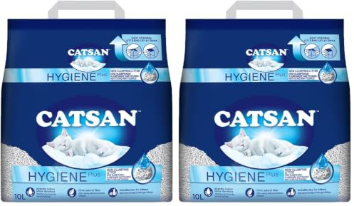 Catsan Hygiene Non-Clumping Cat Litter, 100 Percent Natural, Absorbent, 10 Litre, White (Pack of 2)