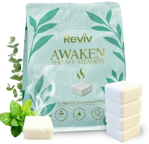 REVIV Shower Steamers Aromatherapy (15 Pack) - Eucalyptus Mint Shower Tablets for Sinus Relief & Stress Relief - Self Care for Busy Women, Home Spa Shower Bombs, Gift for Women & Men