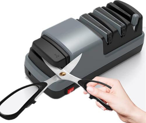 Electric Knife Sharpener,3 Stages Professional Kitchen Knife Sharpener with Scissor Slot for Quick Sharpening & Polishing Repair,Quick Razor-Sharp Results, Low Noise