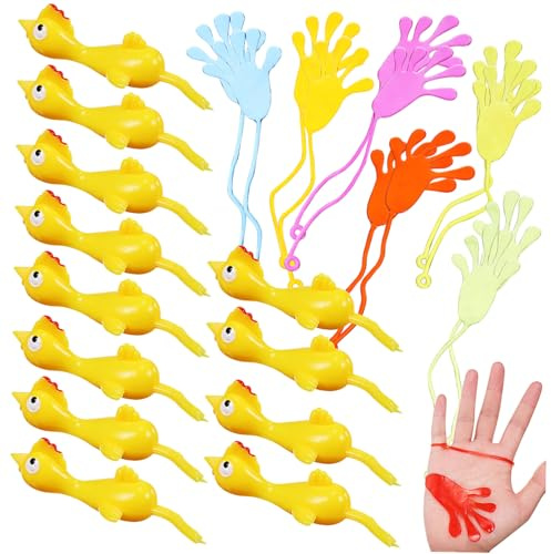 Parliky 24 Stück Teiliges Partyset mit Elastischen Klebrigen Händen und Finger Schnell Schießenden Truthähnen Flexibles Silikonspielzeug als Scherzartikel für Kindergeburtstag und Lustige