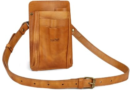 Soft Leather Garden Tool Belt Pouch Florist Adjustable Waist Bag | 4 Well-sized Pockets, Fits 1.5 Belt,Removable Shoulder Strap, For Gardeners Carpenters Builders, Vintage & Lightweight