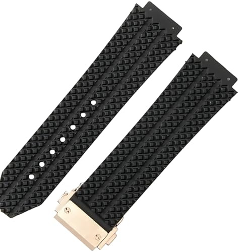 ROUHO 25mm Silicone Caoutchouc Bracelet Montre Homme, Antitranspirant Inodore Bande Montre pour HUBLOT BIG Bang Classic Fusion