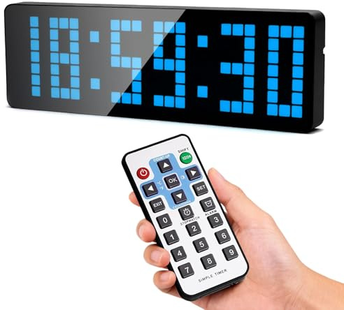 Timer Sport, Horloge Digitale Murale LED Grand Format 13,2 avec Compte à Rebours/Chronomètre Horloge Numerique pour la Salle de Sport Garage Maison Sport et Même Intérieur et Extérieur (Bleu)