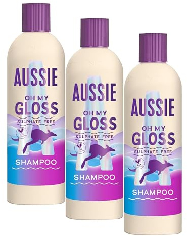 Aussie Oh My Gloss Shampoo 300ml, deeply Moisturises Dry and Dull Hair, infused with Australian White Strawberry, sulphate-Free Formula, for Instantly Shinier and Glossy Hair, vegan and Cruelty-Free