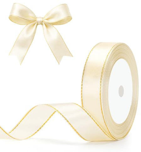 G2PLUS Beige Gold Satinband 20mm: Dekoration Geschenkband, 22m Schleifenband zum Bastel, Dekoband für Geschenkverpackung, Dekoration