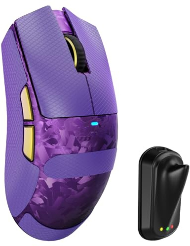 MAMBASNAKE ATTACK SHARK X11 ULTRA Mouse Gaming Wireless Fibra di Carbonio con Grip Tape, Nordic 54L15, PAW3950MAX, 42000 DPI, Dual 8000Hz, 63g Leggero, Dongle Pinna Squalo, Piedi Doppio Strato, Viola