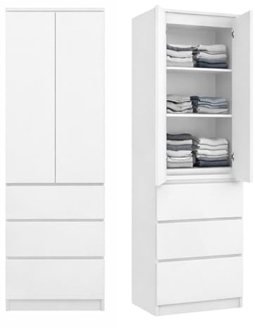 Home Collective Kleiderschrank, Garderobenschrank, Mehrzweckschrank 2-türig mit 3 Einlegeböden & 3 Schubladen | Schrank für Schlafzimmer, Flur oder Büro | 50x40x180 cm (BxTxH) | Weiß