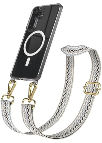 EAZY CASE Handykette - Verstellbares Taschenband kompatibel mit Galaxy S26 Plus, Schulterriemen, Handykordel mit Silikon Hülle, Qi Charging kompatibel, Umhängetasche, Beige Blau Gold