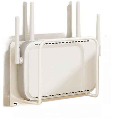 ZiStarlilife Wall Mount WiFi Router Holder, No-Drill Carbon Steel Shelf For TV Set Top Box And Cable Modem, Open Design For Strong Signal, Space Saving Cable Organizer For(L White)