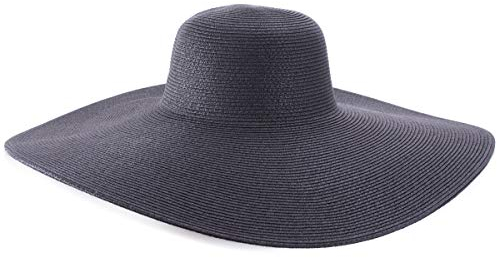 Lawliet Womens Church Wedding Occasion Hat Large Wide Brim Straw Summer UV Protection(Black)