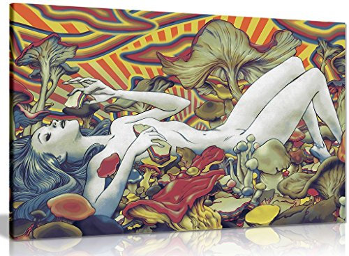 Psychedelic Trippy Art Mädchen Pilze Leinwand Wandbild Druck (91,4 x 61 cm)