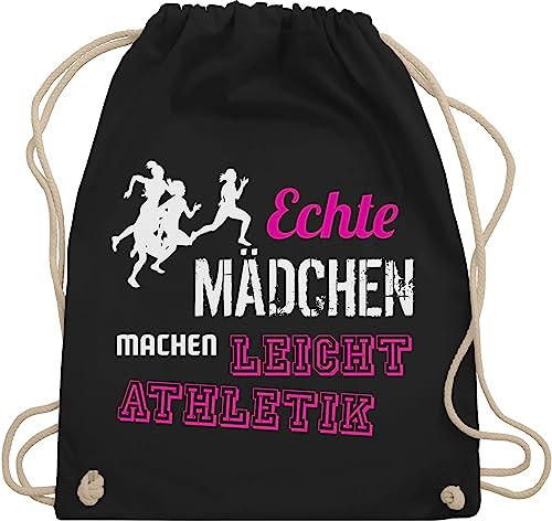 Turnbeutel Rucksack - Echte Mädchen machen Leichtathletik - Unisize - Schwarz - leichtathletik+geschenk beutel kinderturnbeutel sport mädels juterucksäcke beuteltasche rucksäcke sportsack