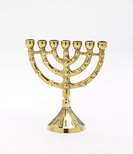 Kerzenleuchter Menora Jerusalem Kerzenhalter Messing Gold H 11 cm, 7-flammiger