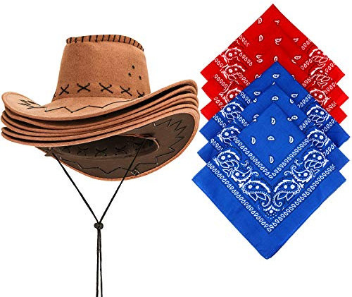 SATINIOR 12 Pcs Western Cowboy Hat and Bandanna Cowboy Party Bandannas Pack Western Faux Felt Farmer Hat for Women Men for Carnival Costume Accessories Cosplay Fancy Dress Party Favorite