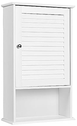 GOPLUS Armario Baño Pared, con Puerta de Persiana, Mueble Baño, 3 Niveles con Estante Ajustable, Mango de Metal Redondo, 42 x 17 x 70 cm, Blanco