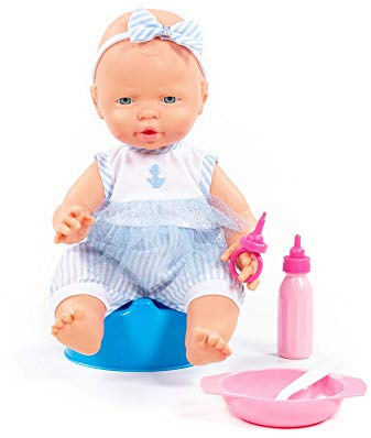 Baby Puppe 35 cm m. Schnuller Töpfchen u. Fütter-Set 3-TLG. Kinder Spielzeug +3J