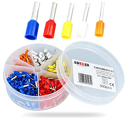 ADELID Aderendhülsen Set von 0,5-2,5 mm² 500 Stück Isoliert Hülsen | Kabelendklemmen Isolierhülsen Kabelschuhe Drahtklemmen Verschiedene Größen | Profi Isolierhülsen Sortiment Tool Kit