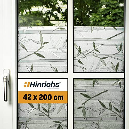 Hinrichs UV Fensterfolie Selbsthaftend - 42 x 200 cm Folie Fenster Sichtschutz Matt - Milchglasfolie Selbstklebend Fenster Acrylglas Milchglas - Fensterfolie Sichtschutz Fenster innen inklusive Rakel
