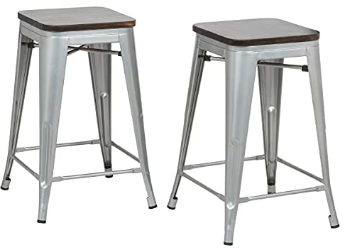 Sayer Hocker, quadratisch, 61 cm, Silber/Ulme, 2 Stück