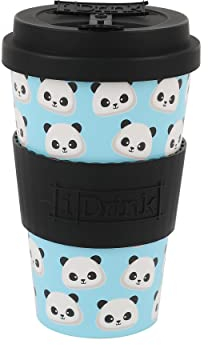 IDRINK®- Taza de café de RPET con tapa de silicona de apertura, fácil de llevar Taza de 435 ml para llevar de plástico reciclado 8,7 x 8,7 x 15 cm ergonómica 435 ml (PANDA)