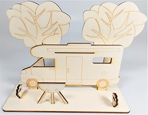 Geldgeschenk für Wohnmobil, Wohnwagen, Camping, steckbar, aus Sperrholz