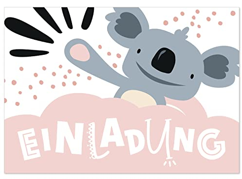 8 Einladungskarten Kindergeburtstag mit Umschlägen, Koala winkt niedlich, Karte Geburtstag Einladung zum Ausfüllen