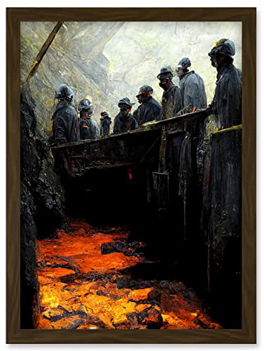 Doppelganger33 LTD Black Gold Coal Miners Pit Bank Artwork Framed Wall Art Print A4