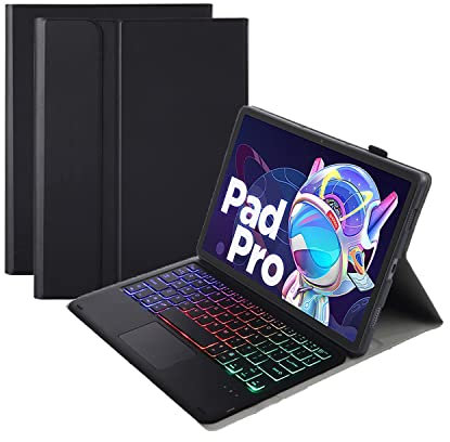 Bueuwe Custodia con Tastiera per Lenovo Tab P11 PRO (2a Generazione) Display 11.2, Cover Posteriore in TPU Morbido, Tastiera Bluetooth retroilluminata magneticamente Rimovibile,Nero