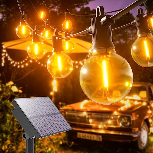 Kawaya Lichterkette Außen Solar 15M LED Outdoor Garten Lichterkette Aussen 5 Lichtmodi Wiederaufladbar Wasserdicht IP65 mit 25+2 G40 Glühbirnen Warmweiß Solar Lichterkette für Garten Balkon