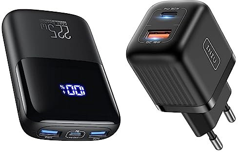 INIU Batterie Externe, 22.5 W PD3.0 QC4.0 à Charge Rapide USB C LED Power Bank 10000mAh, 3 Sorties Batterie avec Support de téléphone & Chargeur USB C, INIU Rapide 30W [2-Port/USB C+USB A]